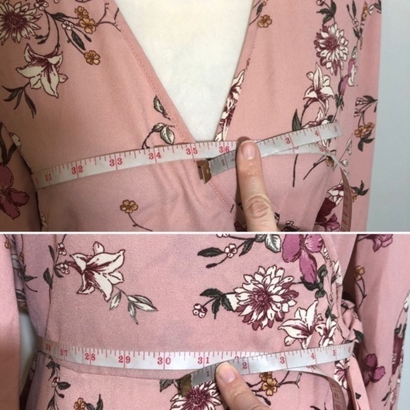 NWOT Pink Floral Faux Wrap Long Sleeve Dress New - Picture 12 of 16